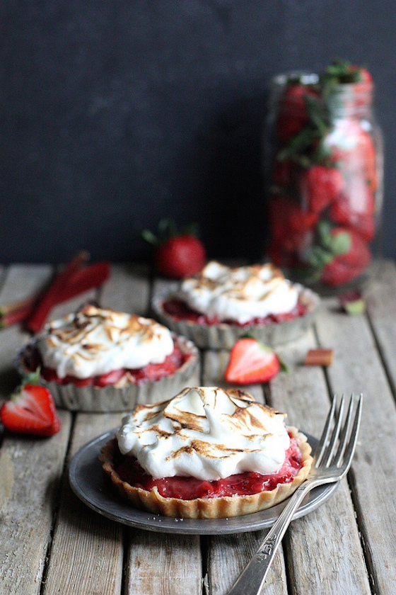 Strawberry Rhubarb Meringue Tartlets from Completely Delicious | Glitter & Grace Blog