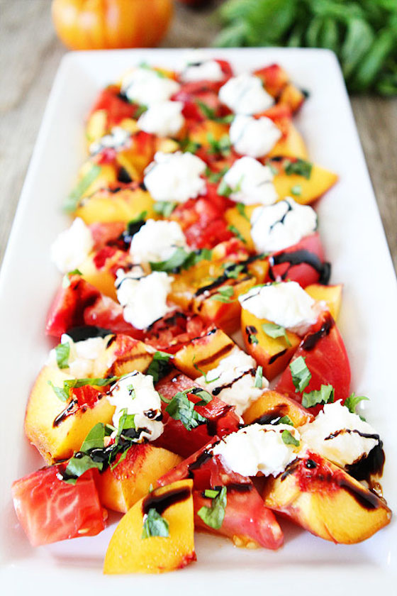 Tomato, Peach, & Burrata Salad from Two Peas & Their Pod